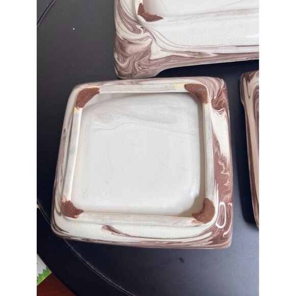 Vintage Mocha Swirl Ceramic Ashtray Set - Brown & Cream - Crazing - 1960s Style - Picture 10 of 11